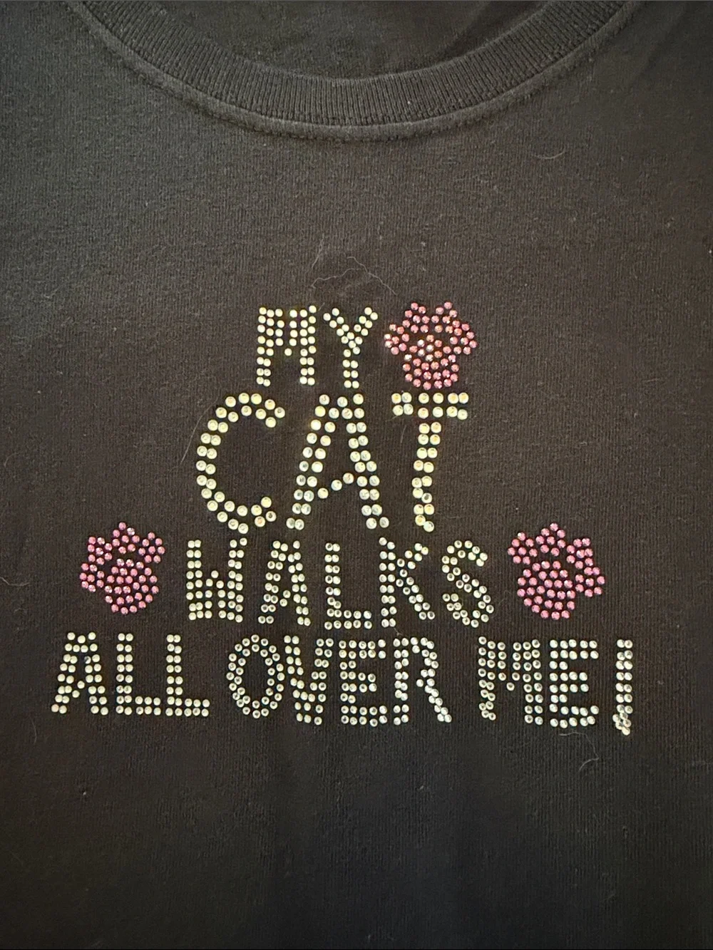 Gildan Black Tee with Pink Rhinestone Paw Design XL